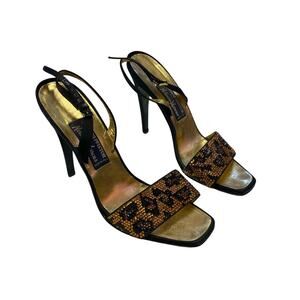 90s Rhinestone Leopard Print Strappy Heels